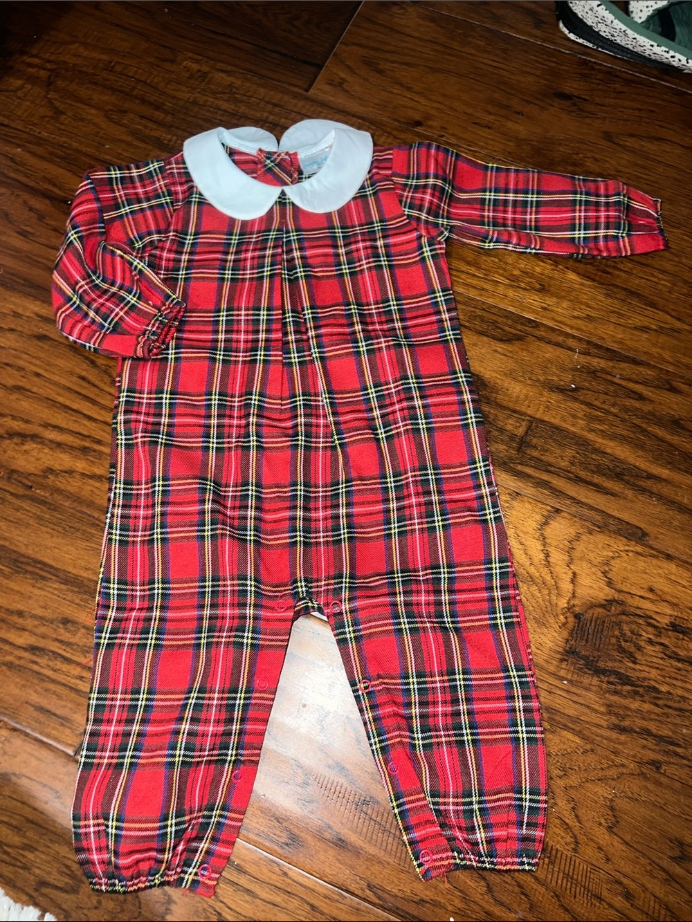 Red Plaid Peter Pan Collar Baby One-Piece Bodysuit